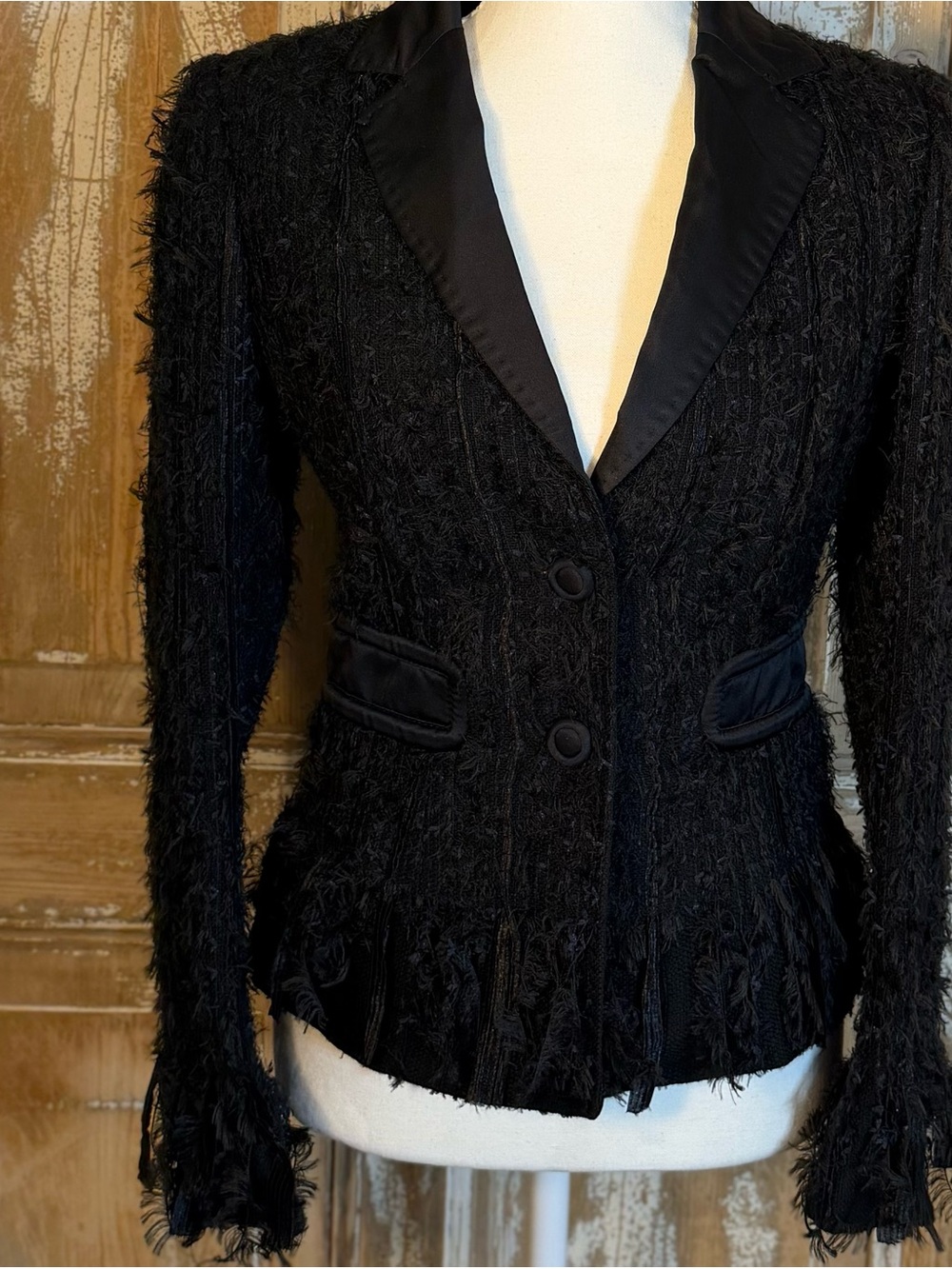 Les Copains Black Textured Tuxedo Suit Jacket with Satin Lapels